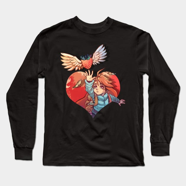 Celeste Madeline with strawberry Long Sleeve T-Shirt by garudabot77